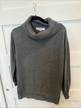 LOFT Charcoal Ribbed Cowl Neck Sweater
